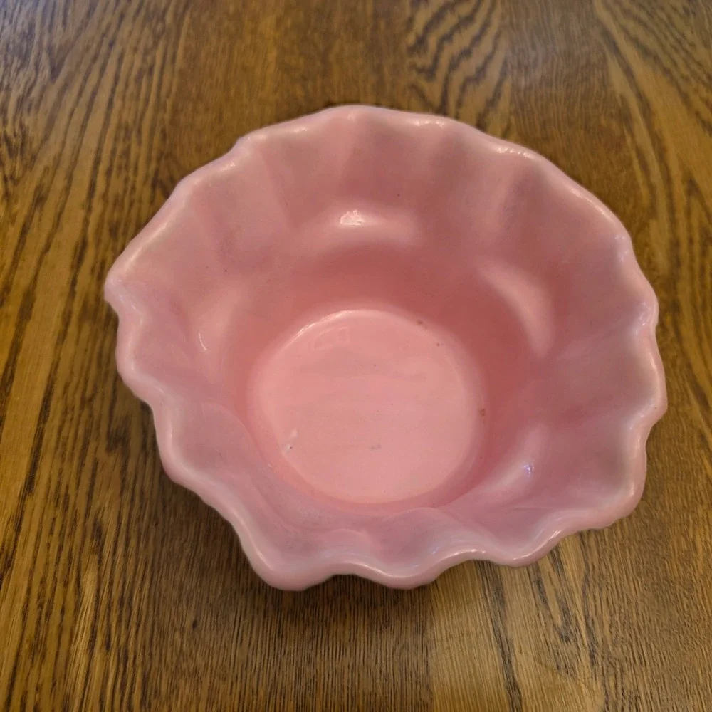 Vintage 1964 Miramar of California Pink Tree Bark Ruffled Bowl Planter 267 MCM